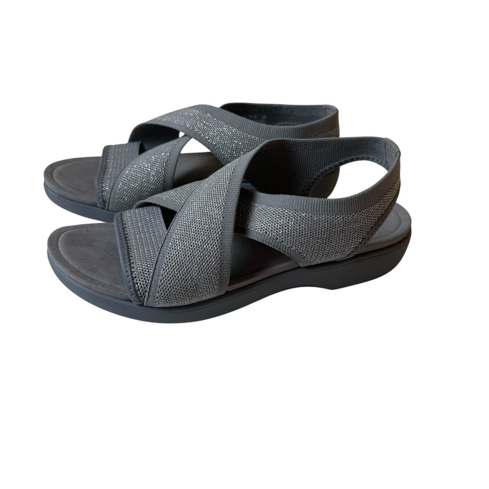 TRAQ by Alegria Dream Knit Cross Strap Sandals Delilah Ash Gray Size 37 US 7-7.5
